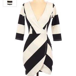 Black & White Block Striped Cocktail Dress